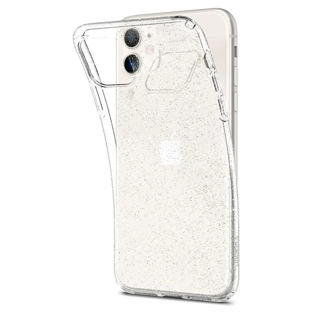 Oryginalne etui silikonowe Liquid Crystal Glitter od marki Spigen dla iPhone 11, przezroczyste z brokatem.